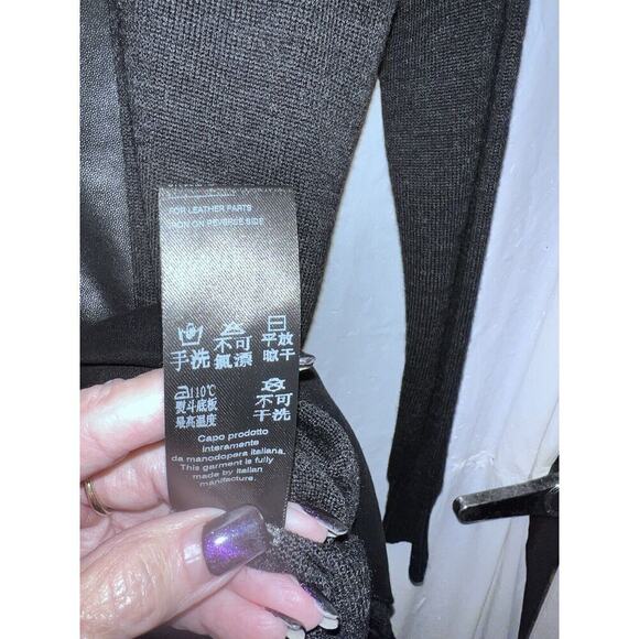 D. Exterior Made In Italy Black Wool Faux Leather Trim Snap Front Cardigan M - Picture 6 of 9